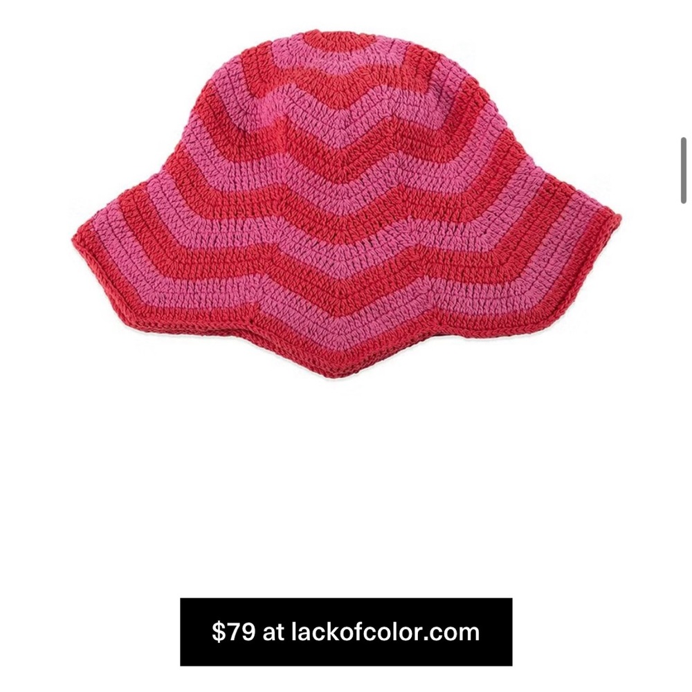 Pink and red crochet Lack of Color bucket hat